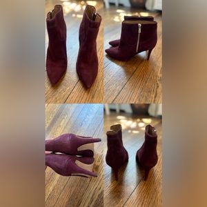 Nine West Burgundy/Wine Suede Booties with Silver Hardware - Sz 7 - Like New!